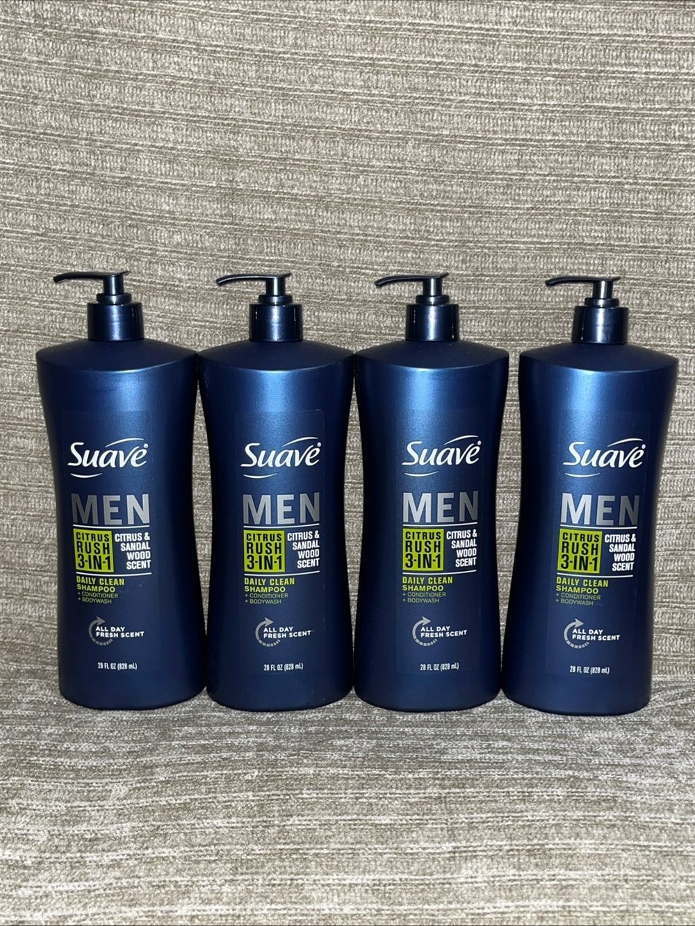 4 Pack Suave MEN Citrus & Sandal Wood Scent Citrus Rush 3-in-1 Shampoo Body wash